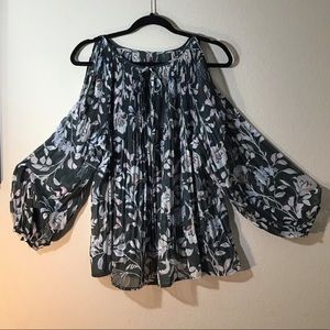 Green floral pleated blouse by Lauren Conrad